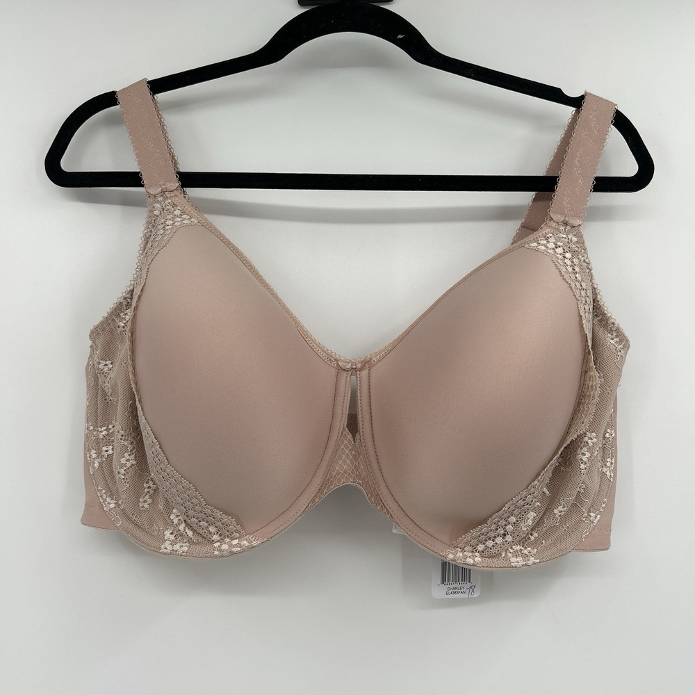 Elomi Charley Bandless Spacer Underwire Bra T-Shirt Size 40I Nude Floral Lace